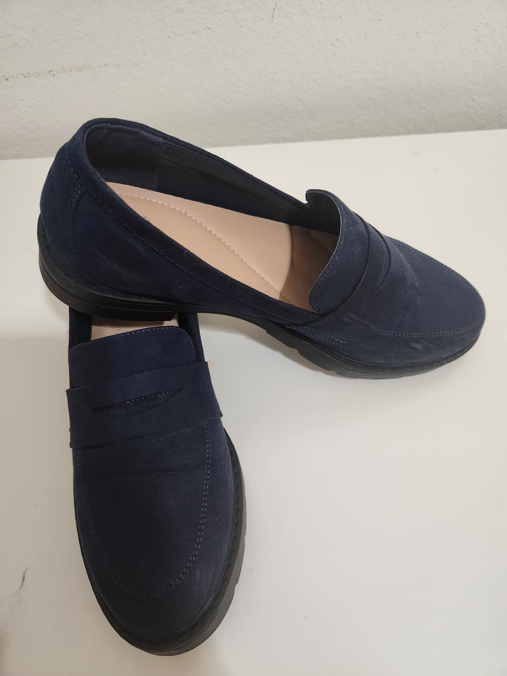 jf j.ferrar Navy Suede Penny Loafers